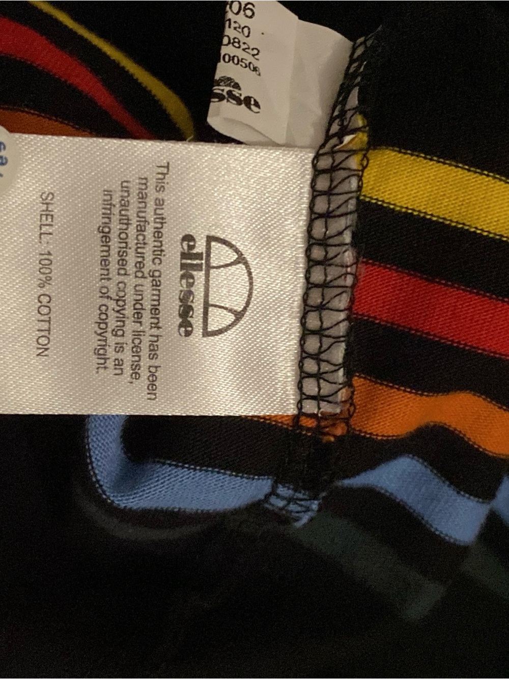 Ellesse Black Red Blue Striped Crew Neck T-Shirt 21” armpit Unisex - Picture 6 of 6